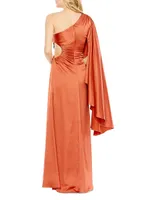 Ieena One-Shoulder Bell-Sleeve Gown