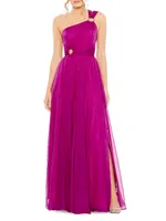 Ieena Strappy One-Shoulder Gown