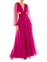 Ieena Cut-Out Puff-Sleeve Gown