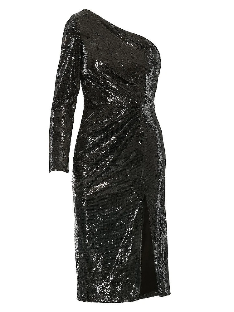 Ieena Sequined One-Shoulder Midi-Dress