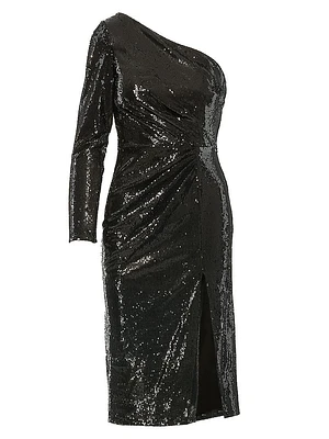 Ieena Sequined One-Shoulder Midi-Dress