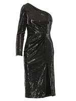 Ieena Sequined One-Shoulder Midi-Dress