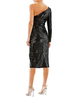 Ieena Sequined One-Shoulder Midi-Dress