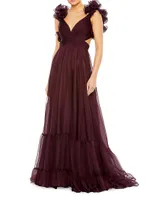 Ieena Ruffle Tiered Cut-Out Chiffon Gown