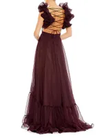 Ieena Ruffle Tiered Cut-Out Chiffon Gown