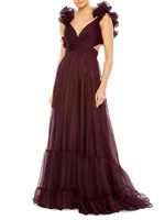 Ieena Ruffle Tiered Cut-Out Chiffon Gown