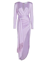 Belted Satin Jersey Wrap Maxi Dress