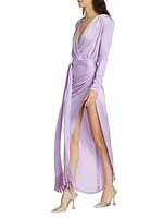 Belted Satin Jersey Wrap Maxi Dress