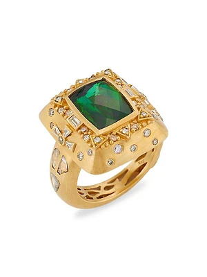 Affinity 20K Gold, Diamond & Green Tourmaline Ring