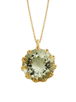 Crown 18K Yellow Gold & Green Amethyst Pendant Necklace