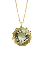 Crown 18K Yellow Gold & Green Amethyst Pendant Necklace