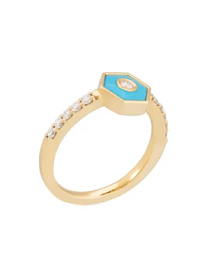 Baia 18K Yellow Gold, Turquoise & 0.39 TCW Diamond Ring