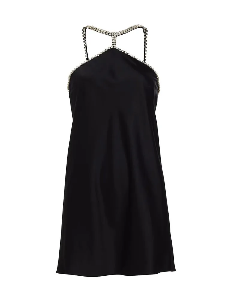 Embellished Satin Halter Dress