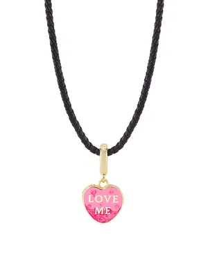 14K Yellow Gold & Leather "Love Me" Pendant Necklace