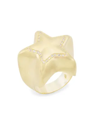 14K Yellow Gold & 0.2 TCW Diamond Star Ring