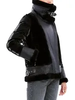 Mel Mixed Leather & Shearling Down Moto Jacket