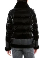 Mel Mixed Leather & Shearling Down Moto Jacket