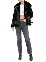 Mel Mixed Leather & Shearling Down Moto Jacket