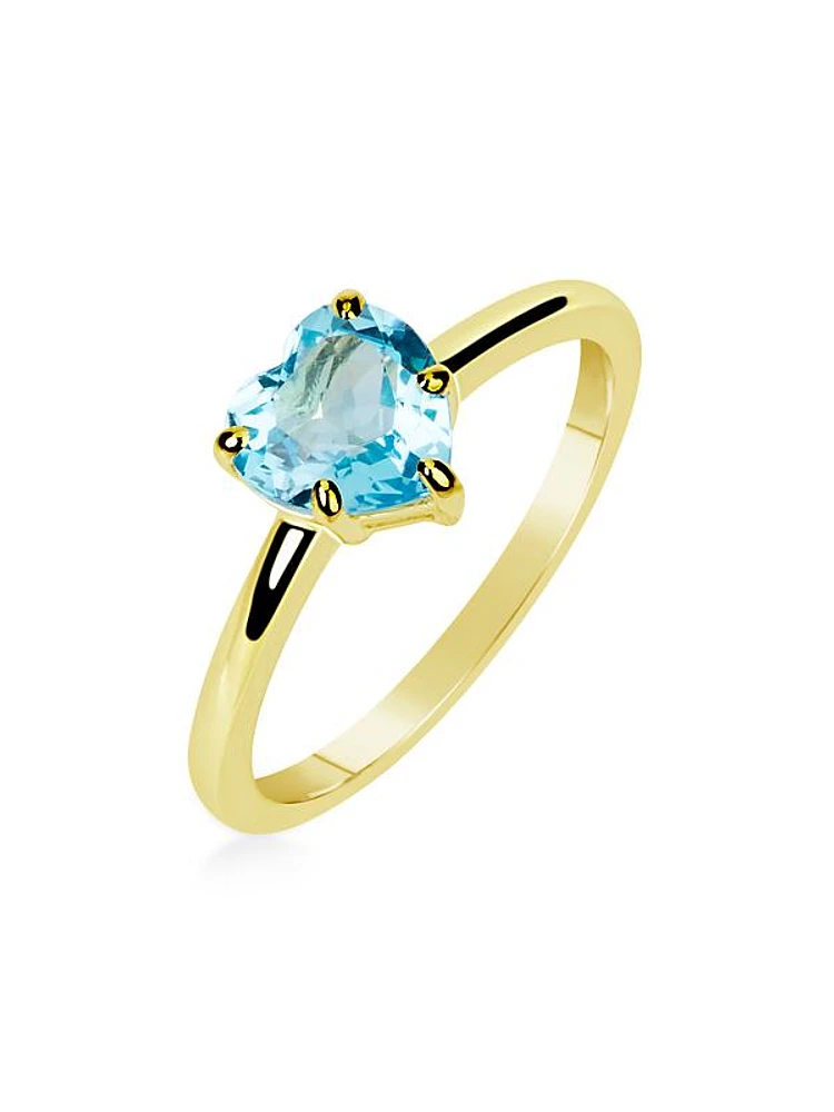 14K Yellow Gold & Blue Topaz Heart Ring