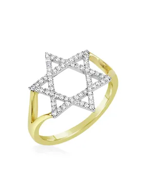 14K Yellow Gold & Diamond Star Of David Ring