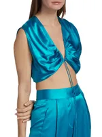 Draped Silk Satin Crop Top