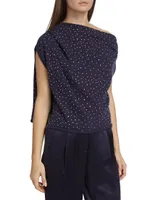 Crystal-Accent Cotton Draped Asymmetric Sweater