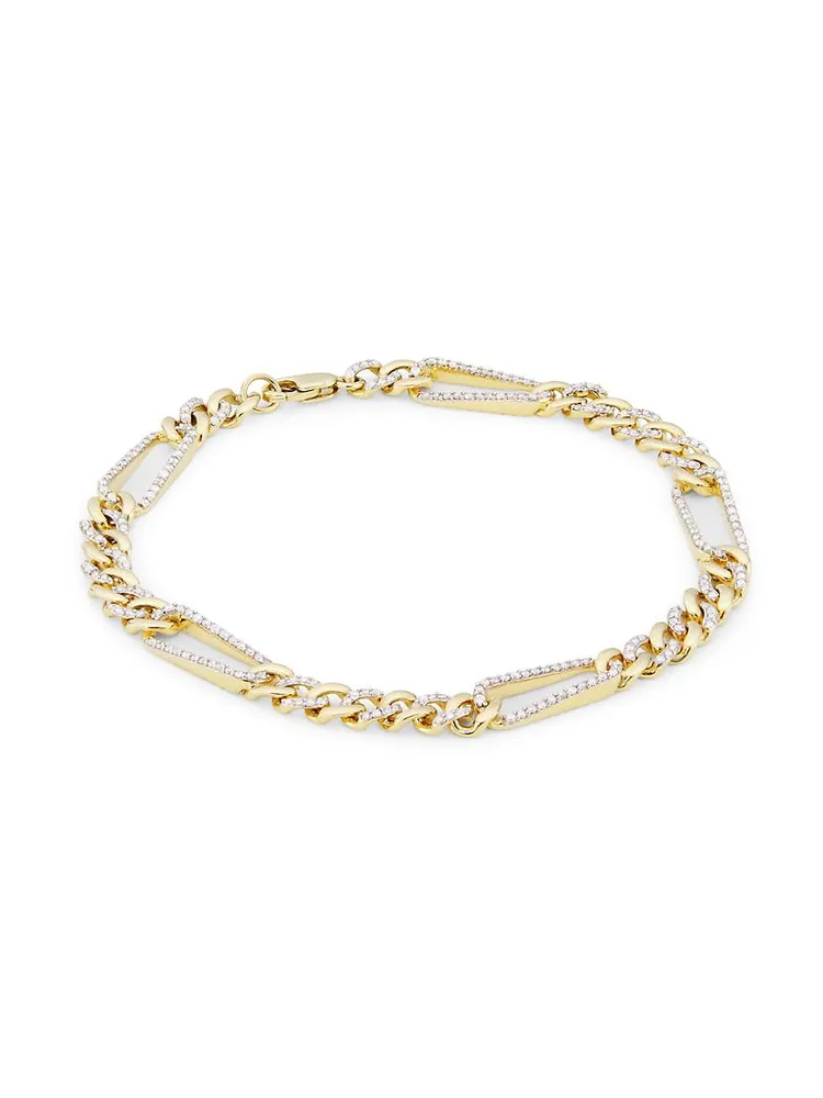 14K Yellow Gold & 1 TCW Diamond Mixed-Link Chain Bracelet