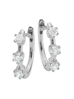 14K White Gold & 0.55 TCW Diamond Hoop Earrings