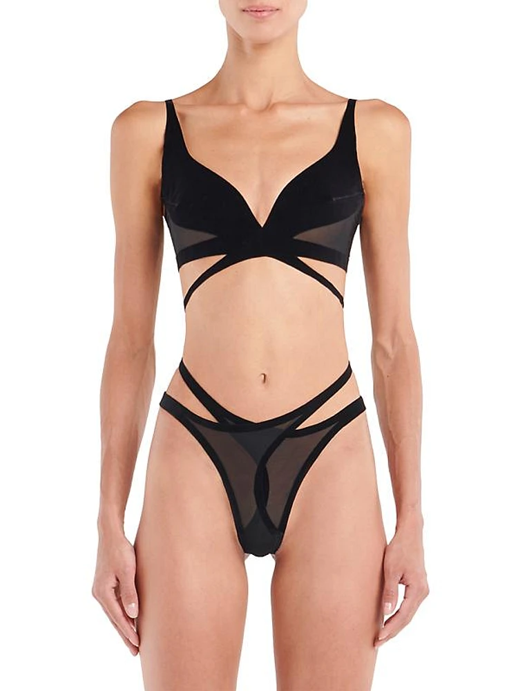 Wolford x Mugler Flock Strappy Bra