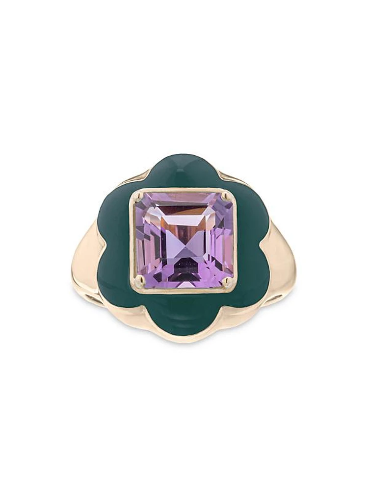 Give Them Flowers Goldtone,Enamel & Amethyst Ring