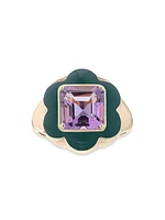 Give Them Flowers Goldtone,Enamel & Amethyst Ring