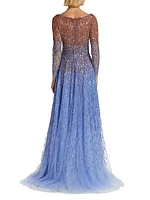 Ombre Embroidered Tulle Gown