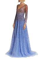 Ombre Embroidered Tulle Gown