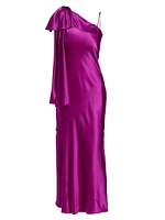 Purple Silk Satin 1 Shoulder Dress With Bow Detail