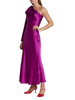 Purple Silk Satin 1 Shoulder Dress With Bow Detail