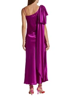 Purple Silk Satin 1 Shoulder Dress With Bow Detail