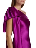 Purple Silk Satin 1 Shoulder Dress With Bow Detail