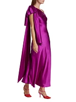 Purple Silk Satin 1 Shoulder Dress With Bow Detail