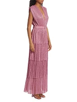 Skylar Tiered Belted Metallic Gown