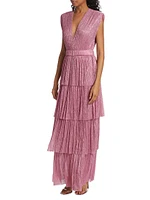 Skylar Tiered Belted Metallic Gown