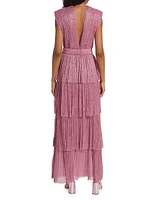 Skylar Tiered Belted Metallic Gown