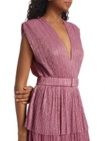 Skylar Tiered Belted Metallic Gown