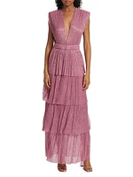 Skylar Tiered Belted Metallic Gown