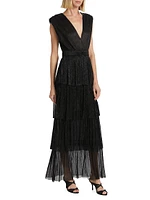 Skylar Tiered Belted Metallic Gown