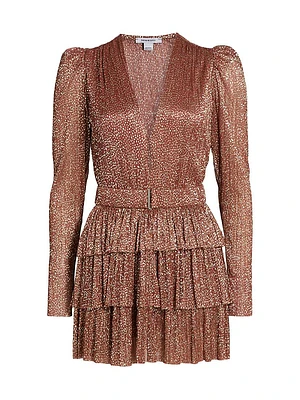 Carry Metallic Foil Ruffled Minidress