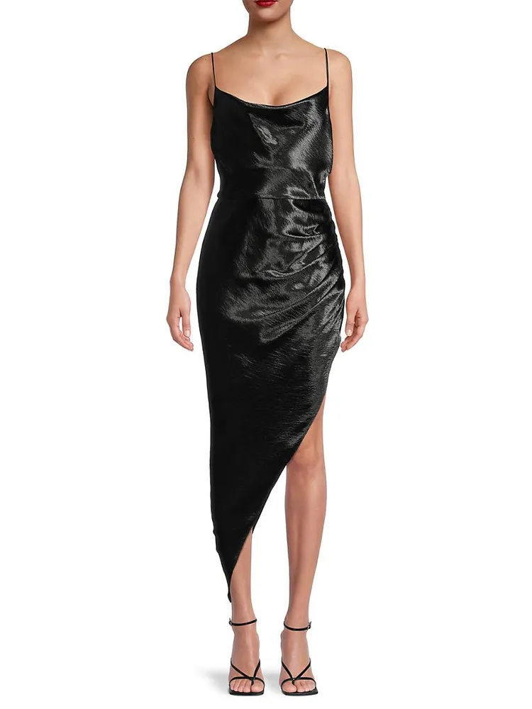 Martha Satin Asymmetric Midi-Dress