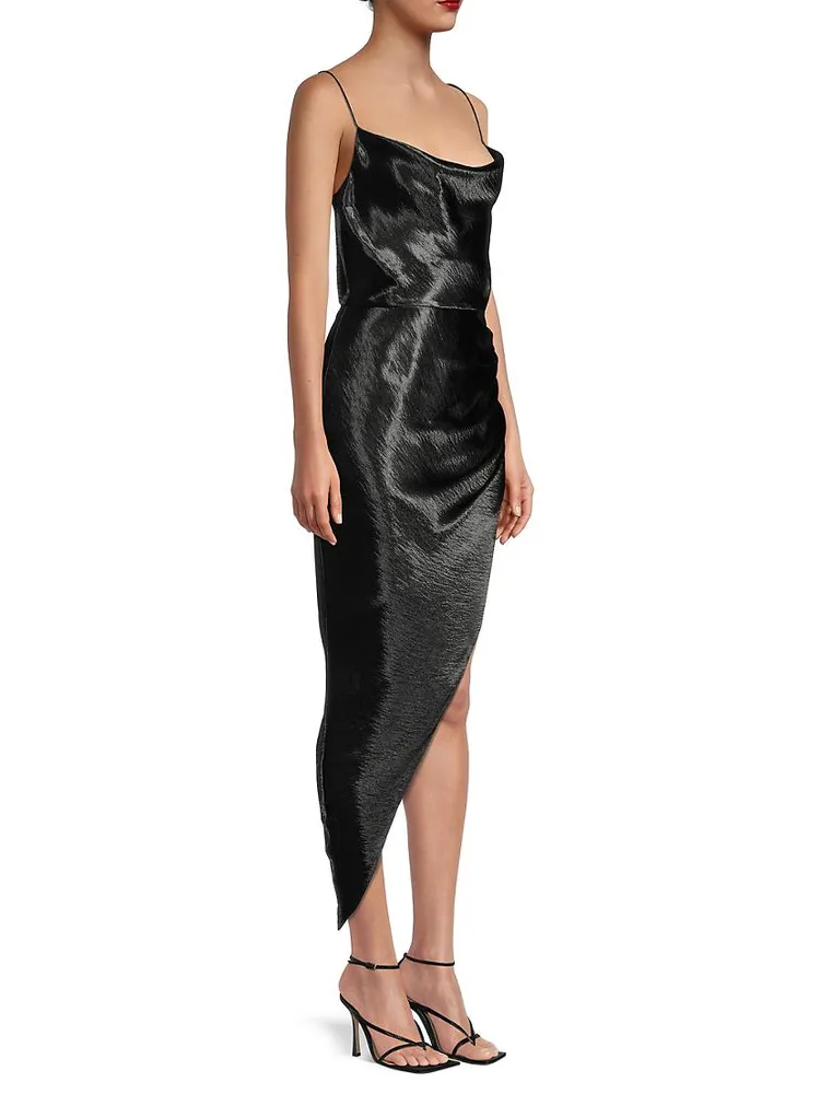 Martha Satin Asymmetric Midi-Dress