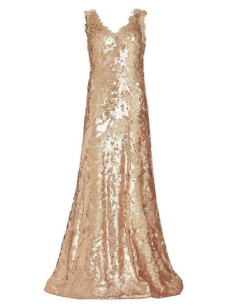 V-Neck Sequin Gown