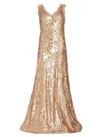 V-Neck Sequin Gown