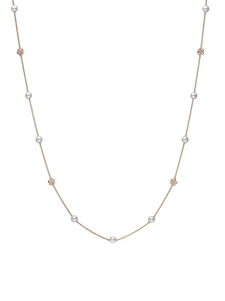 Cherry Blossom 18K Rose Gold, Diamond & Pearl Station Necklace